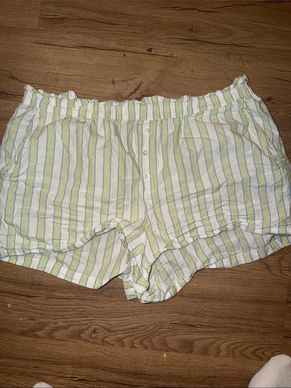 Loft Sleep Striped Button-Front Pajama Shorts in Light Blue & Lemon Size Large